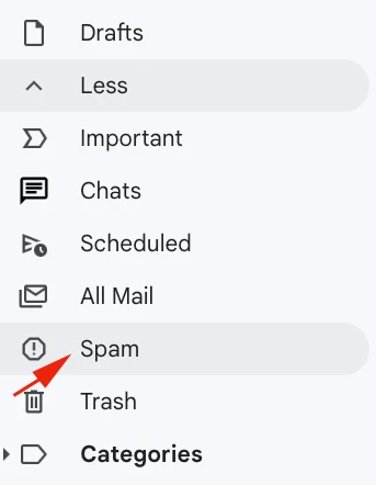 spam folder selected